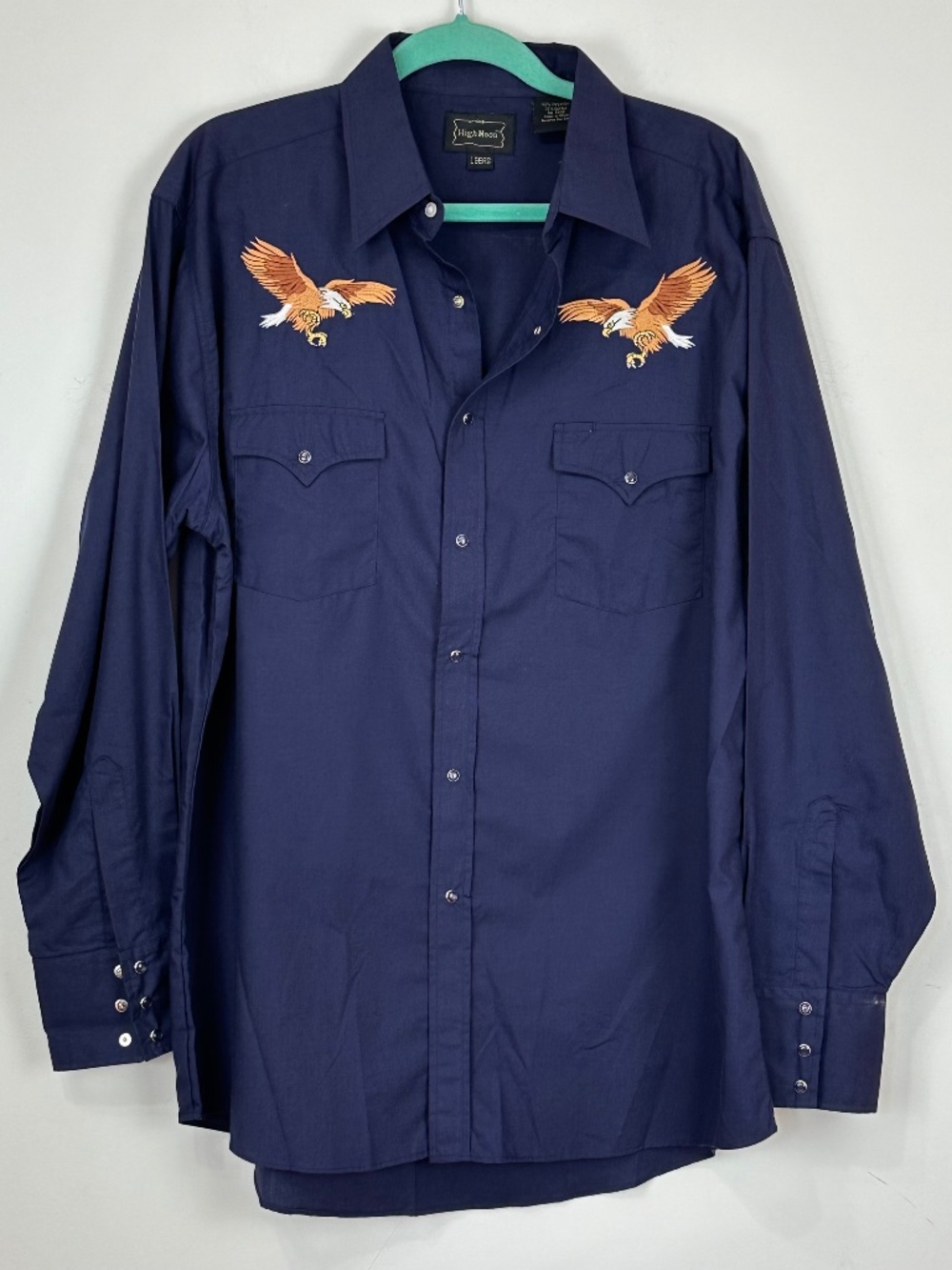 High Noon Western Shirt Men XL Black Pearl Snap Embroidered Eagle Patriotic USA